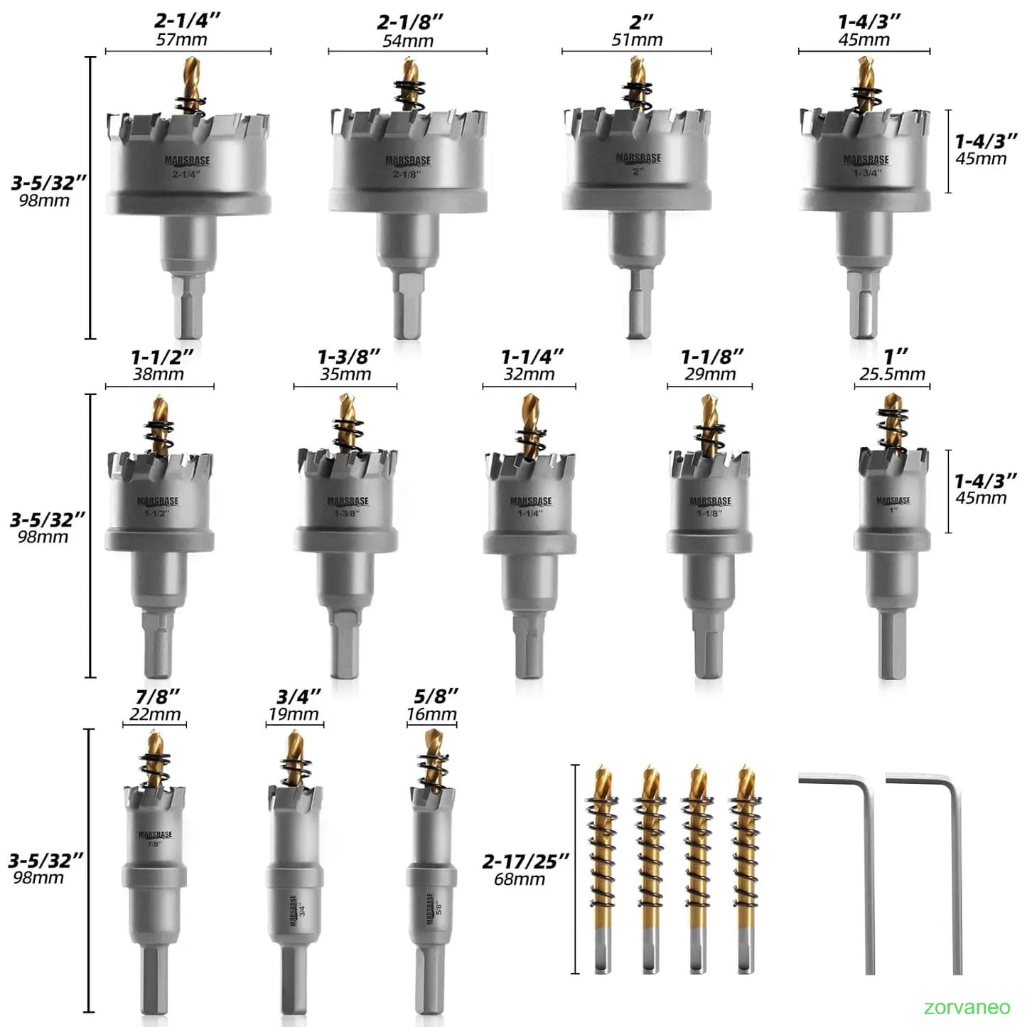 Carbide hole opener kit for metal, TCT 5/8"-2-1/4" inch