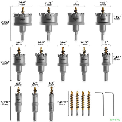 Carbide hole opener kit for metal, TCT 5/8"-2-1/4" inch